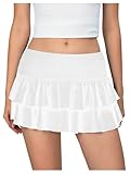 MakeMeChic Women's Y2K Leopard Print Mini Skirts A Line Ruffle Layered Short Skirt White Medium