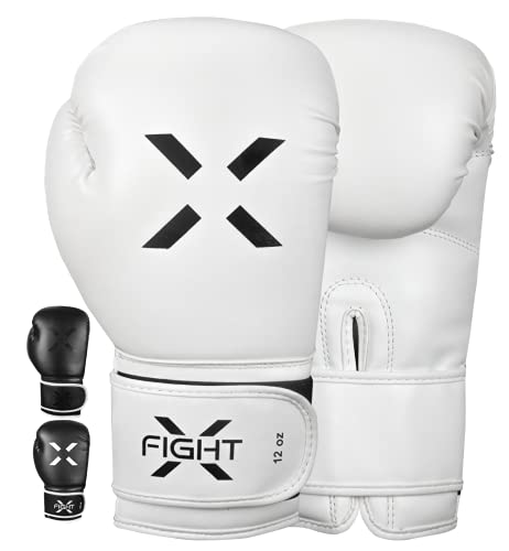 FightX Boxing Gloves for Men & Women MMA Heavy Bag Gloves for Adults Boxing Gloves Men Lightweight Punching Bag Boxing Gloves for Training Sparring Boxing Gloves Kickboxing Gloves (White/Black, 16oz)