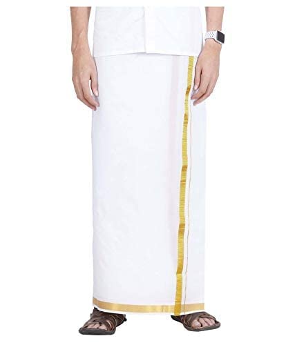 ANADAMZMen's Traditional Dothi White Double Layer With Rich Golden Zari Border Dothi (100% Cotton Soft, Kasavu, Mundu, Veshti) 4 Meter