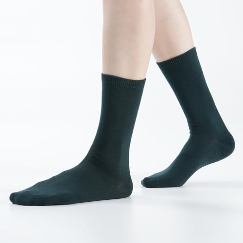 Image of Kikiya Women Mid-Calf Crew Socks - 6 Pairs Comfort Fit Soft Cotton Solid Colorful Dress Socks for Ladies Girls - Wine Navy Green Dark Gray Black White Multicolor Cute Outfit - Solid A - Dark Color(6)
