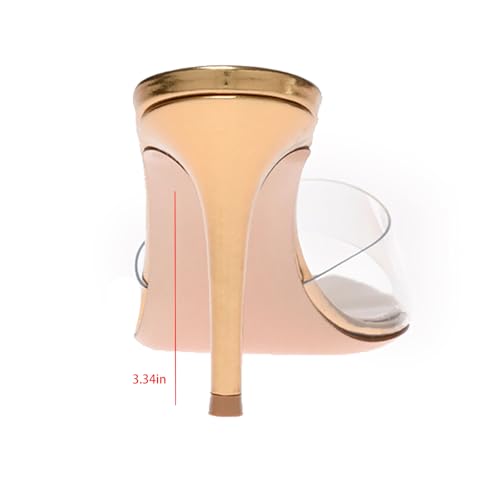 Women's Clear Pointed Open Toe Stiletto Heel Slide Sandals Fashion Sexy Slip On Transparent Strap High Heels Mules Summer Backless Party Wedding Prom Dress Shoes4