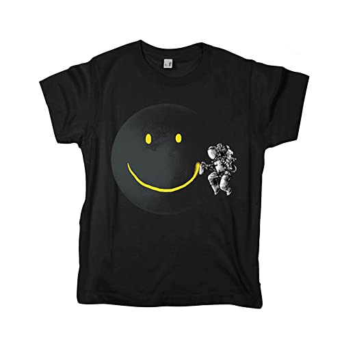 Pampling Camiseta para Niños y Niñas de Mangas Cortas, Ropa Infantil Unisex con Estampados Originales en 5 Tallas, Camiseta 100% Algodón Negra, Modelo Make a Smile (L)