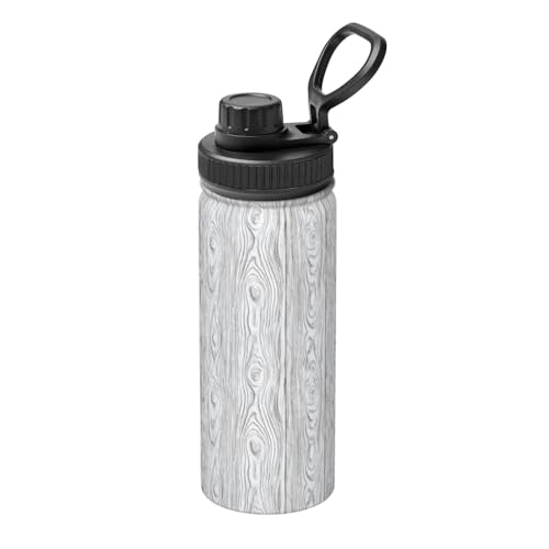 Woshuwo Botella de agua deportiva vintage con textura de madera blanca, 18 onzas, botellas de agua aisladas de acero inoxidable, a prueba de fugas, termo caliente y frío, taza de viaje para senderismo