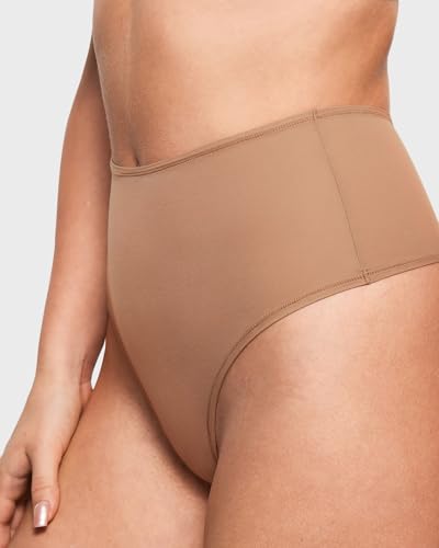 Image of INLYRIC Women's Inbarely Soft Thong - High Waisted Tagless Smooth Stretch Underwear Ultra-soft No Show Panties 3 Pack