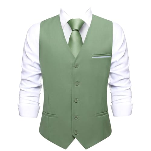 Men's Silk Waistcoat Tie Handkerchief Cufflinks Set Formal Suit Vest for Business Wedding Party