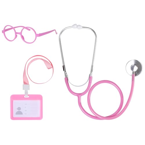 choyaxo Doctor Costume Accessories Set Including Stethoscope Lensless Glasses for Adults Halloween Pink