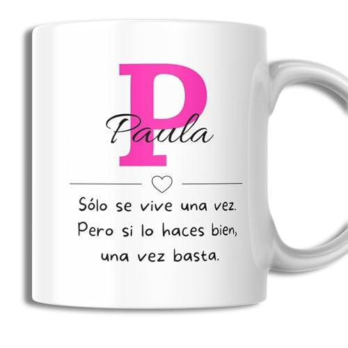 Taza Personalizada Con Nombre, Inicial y Frase - 350ml - Tazas Originales