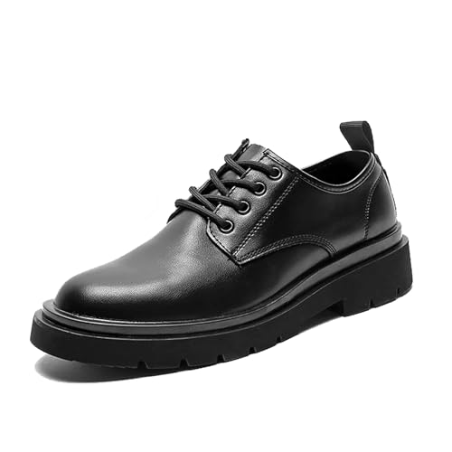 Men's Leather Retro Platform Oxfords Classic Lace Up Round Toe Anti-Slip Lug Sole Business Dress Shoes Comfortable Block Heel Formal Derbys Shoes