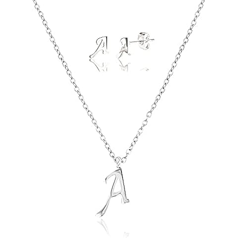 SM Initial Necklace and Earrings Sets 26 Letters Alphabet Stainless Steel Plain Gold Silver Plated Necklace for Women Cover