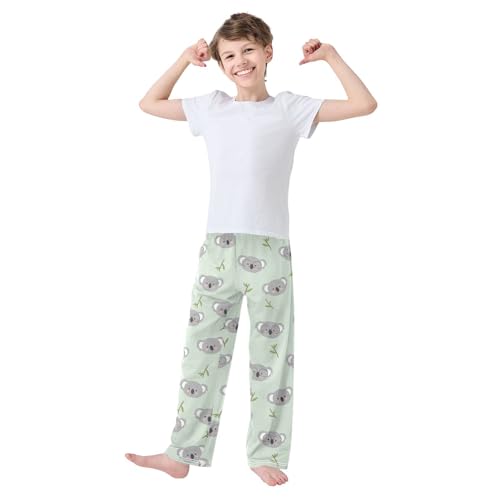 Cute Koala Leaf Boys Long Pants Soft Trousers Elastic Waist Kids Lounge Bottoms with Pockets S-XL2