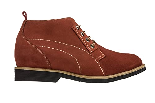 CALTO Men's Invisible Height Increasing Elevator Shoes - Burgundy Suede Leather Chukka Lace-up Ankle Boots - 3.2 Inches Taller - K9911 - Size 9 D(M) US2