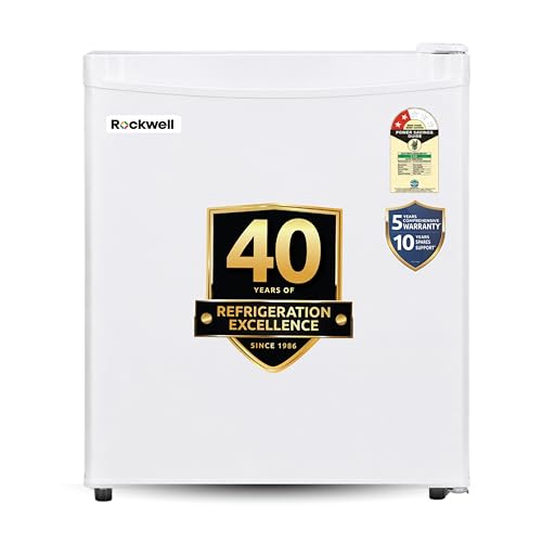 Image of ROCKWELL 47L Mini Fridge with Freezer, 2 Star, 5 Year Warranty, Direct Cool Technology, Adjustable Shelves, Ideal for Bedroom, Small Spaces, Hostels, and Offices, White