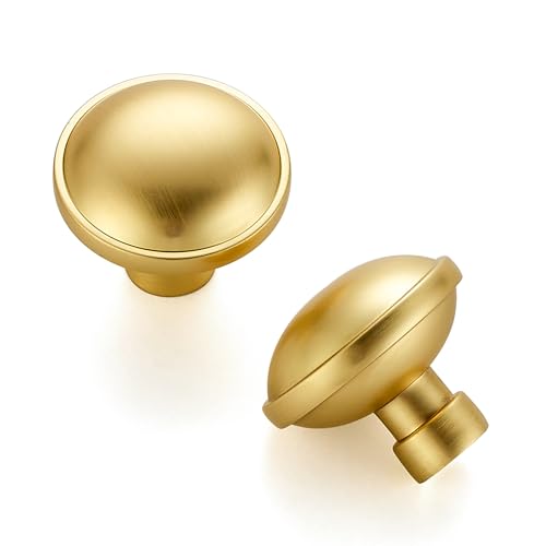 Image of Ravinte Brushed Gold Kitchen Pulls Cabinet Handles 1-1 /4 Inch 2 Pack | Solid Zinc Alloy, Round T-Bar Shape, Screws Included, Dresser Handles, Cabinet Drawer Pulls, for Kitchen Cupboard Hardware