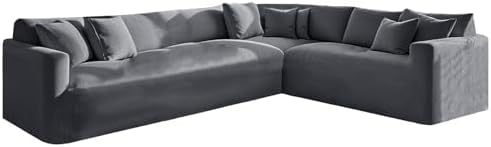 L Shape Corner Sofa Cover Stretch Velvet Sectional Couch Covers 1/5/6/7 Seater Sofa Slipcovers Soft Non-Slip Furniture Protector (Grey,6 Seat-3C2 3 PCS)