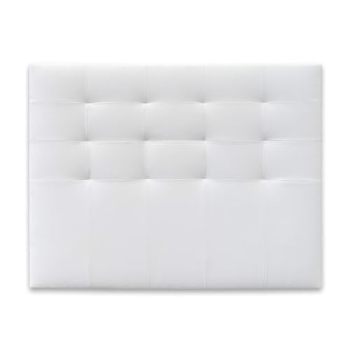 decoPAM Cabecero Pirineo 160 cm Blanco – Cabecero Tapizado con 2 Puertos USB, Diseño Moderno Capitonné en Polipiel Blanco, Compatible con Camas 150/160 cm, Fabricación Española