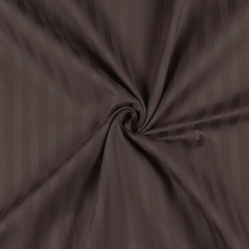 Image of Cotton Feel Satin Stripes /Lining Plain Bedsheet for Single Bed Bedsheet with One Pillow Covers for Home- Hotels-Guest House 60x90 Inches (Coffee)