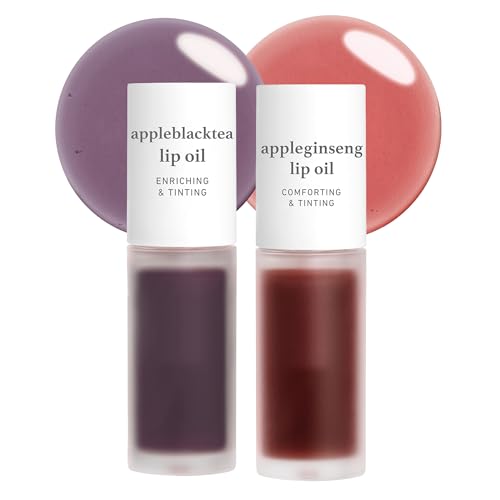Image of NOONI Korean Lip Oil Set - Appleblacktea & Appleginseng - Long-Lasting, Moisturizing, Revitalizing Lip Gloss Stain Makeup for Dry Lips - Waterproof, No Peel Off, Stocking Stuffers (2EA, 0.12 fl oz)