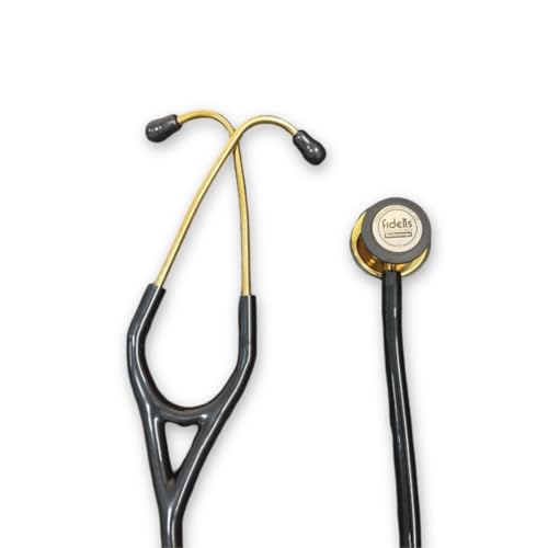 Image of Fidelis Healthcare Stainless Steel Dual Head Acoustic Stethoscope | Adult and Pediatric Stethoscope with Double-Sided Gold Plated Chestpiece | Perfect for Doctors, Medical Students with Flexible Tube and Soft Sealing Ear Knobs (Black)