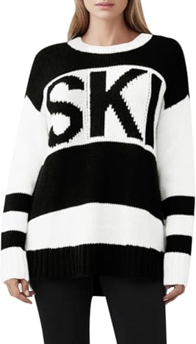 Image of Women Sweaters Warm Ski Print Mockneck Tops Apres Ski Outfit Long Sleeve Christmas Sweater Shirt 2026