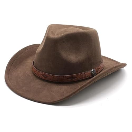 Cowboy Hat Wide Brim Brown Adult Felt Hat Classic Stylish Design Adjustable Breathable Comfortable (Size: M Color: Brown)