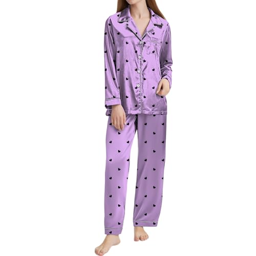 Pyjama in Übergröße für Damen, Satin-Schlafanzug für Damen, weich, bequem, seidenähnlich,...
