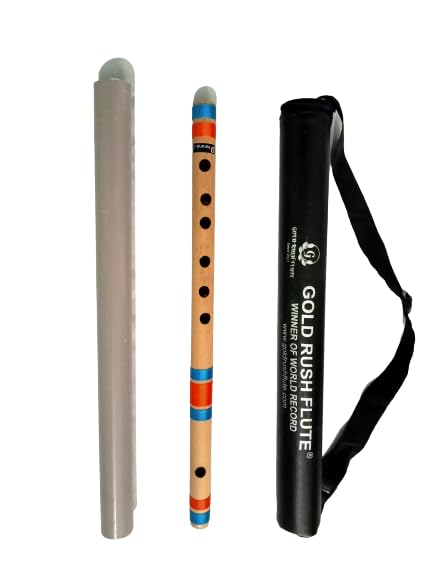 Image of F Sharp Medium Professional Right Handed Bamboo Flute 15 inch Size 38 Cm Length With Carry Bag The Gold Rush Flute is Winner of Guineas Book World Recorder (FSMPBF3310)