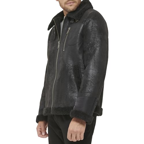 DKNY Mens Faux Fur Lined Bomber Jacket3