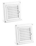 QWORK Air Vent ABS Louver Grille Cover, 2 Pack 4' Square Covers with Built-in Fly Screen Mesh for Bathroom Office Home