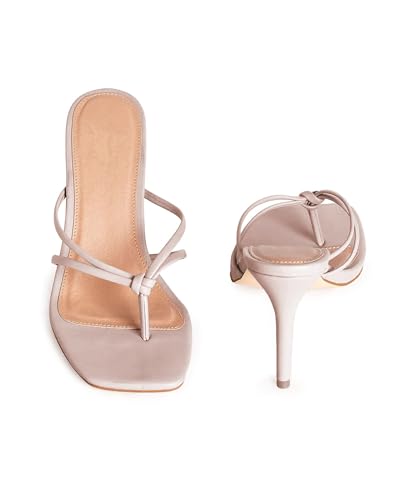Image of Coutgo Womens Heeled Sandals Strappy Square Toe Flip Flops Fashion Thong Slip on Stiletto Sandals