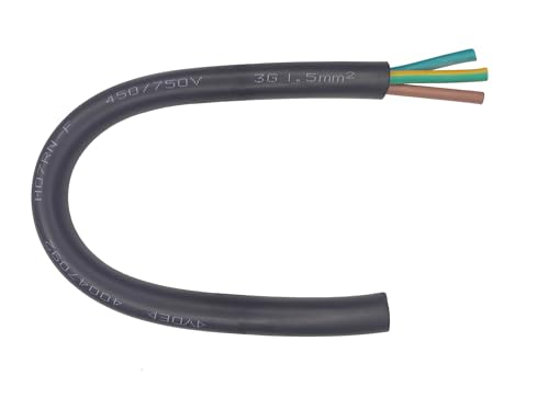 Heavy Duty Flexible Rubber Power Cable, 3 Core, 1.5mm² / 2.5mm², H07RN-F, Indoor/Outdoor Use - Various Lengths (3 Core, 1.5mm² (3G1.5), 15m)