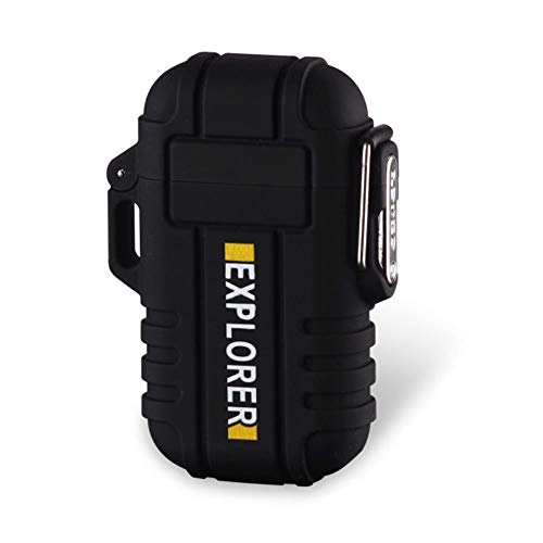 Dual Arc Plasma Electric Rechargeable Flameless Lighter Waterproof Windproof for Camping, Hiking, Skiing, Outdoor Adventure (Black)