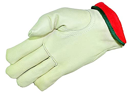 KT Gloves Cold Weather Premium Genuine Grain Cowhide Leather GLoves with Red Fleece Lining (12 Pairs)