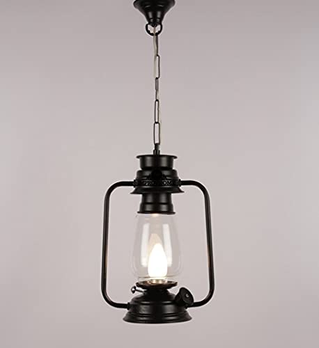 Image of Indoor /Outdoor Pendant Metal Hanging Lantern, 1-Light Exterior Hanging Lantern for Porch Entrance, Black Finish with Clear Glass (Black+Bulb)
