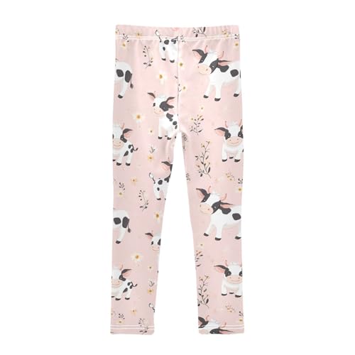Wusikd Cows Pink Girls' Leggings Toddler Doodles Cute Kids Yoga Pants Dance Active Tights 4T2