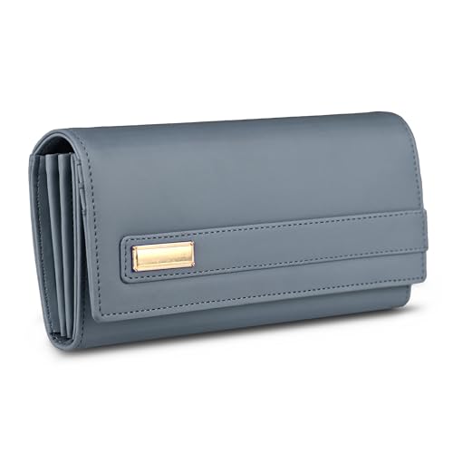 Image of ALSU Women's Hand Wallet Purse Clutch | Phone Pocket | Coin Compartment | Credit Card Slots| Zipper Pocket| Office use| Casual use| Faux Leather (Greyish Blue)