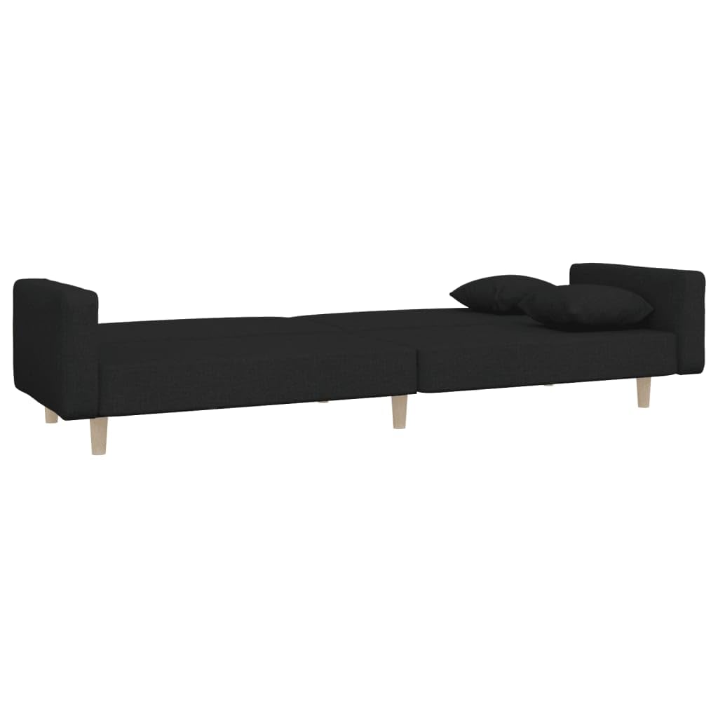 Sofá cama de 2 plazas con función de sueño, incluye 2 almohadas, sofá plegable de tela, color negro, 220 cm
