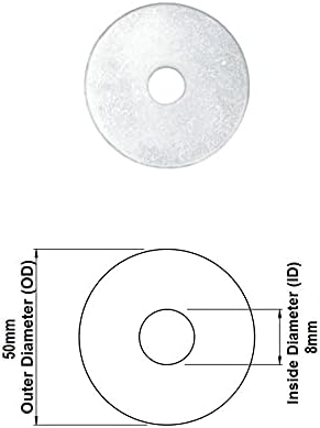 TERF® 15 Pcs Zinc Plated Steel M8 / 8mm X 50mm Flat Repairs Penny Washers Mudguard Fender Washer 8mm Hole and 50mm Out Side Large Diameter - Image 3