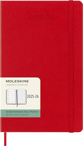 Moleskine Weekly Planner 2025-2026, Agenda Semanal 18 Meses Con Espacio para Notas, Tapa Dura y Cierre Elástico, Formato Grande 13 x 21 cm, Color Rojo Escarlata
