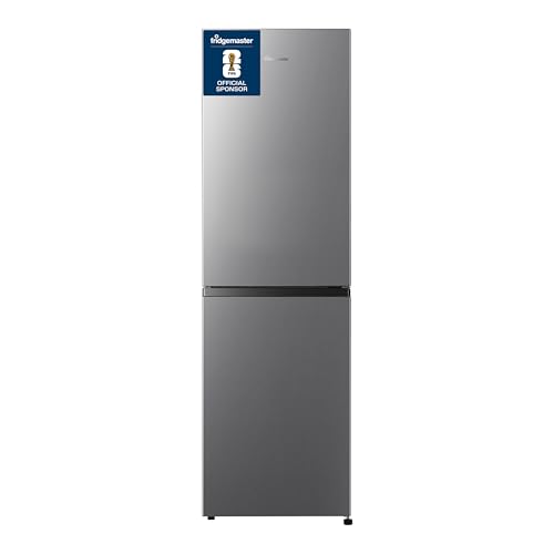 Fridgemaster MC55240ES 55cm Freestanding 252L 50/50 Fridge Freezer - LED Lighting, Silver - E Rated, H174.3 x W55.4 x D55.8 (cm)