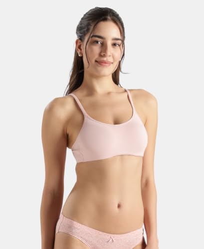 Image of Jockey SS12 Women Wirefree Non Padded Super Combed Cotton Elastane Stretch Full Coverage Beginners Bra with Adjustable Straps Peach Skin 34B