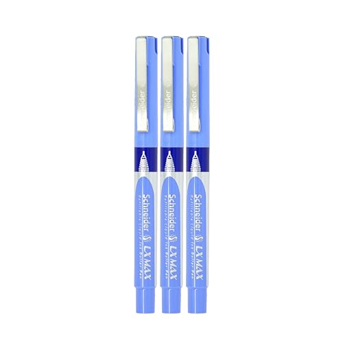 Image of Luxor Schneider LX MAX roller ball pen, Pack of 3 - Blue, Needle Tip, 0.5mm, 100% German Technology, 1000+ mtrs writing length, Waterproof Ink, Ideal for Students & Professionals