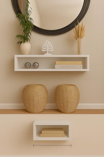 Image of Solid Wood Entertainment Floating Tv Unit for Living Room | Floating Media Tv Cabinet | Natural Finish Color and Size Off (White, Small 40 CM)
