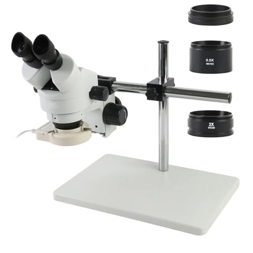 Microscope 3.5X-90X Continuous Zoom Parfocal Binocular Stereo Microscope Boom Universal Bracket Stand56 LED Light for Phone PCB SMD Repair(White)