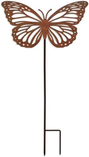 Sunset Vista Designs Outdoor Garden Décor - Apollo Butterfly Yard Art Garden Stake, 34' Tall, Rustic Metal