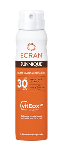Ecran Sunnique - Bruma Invisible Protectora Solar FPS 30, Protección Alta UVB + UVA e IR-A, Refuerza las Defensas Antioxidantes De La Piel, Fórmula con VitEox 80, para Toda la Familia - 75 ml