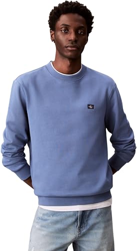 Calvin Klein Sudadera Hombre Terry Badge con Cuello Redondo, Azul (Dull Nile Blue), S