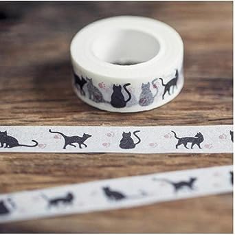 Cintas Washi de papel japonés con estampado de gato negro de dibujos animados de 0.591 in x 32.8 ft, cinta adhesiva decorativa, cinta adhesiva