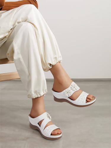 TEMOFON Sandals for Women Summer Wedge: Soft Hollow Out Dressy Slides Sandals, Rubber Sole, Comfortable Walking, Casual Slip on Platform Shoes2