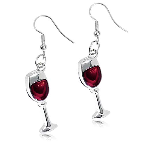 ANDPAI Unique Chic Handmade Stainless Steel Red Wine Glass Dangle Drop Earrings Necklace for Women Girls Statement Jewelry Gifts (Red Earrings)