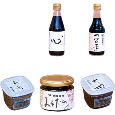 加藤醤油の手づくり逸品5種セット(3)(手づくり赤みそ・白みそ・濃口醤油・つゆの素・みそだれ×各1)